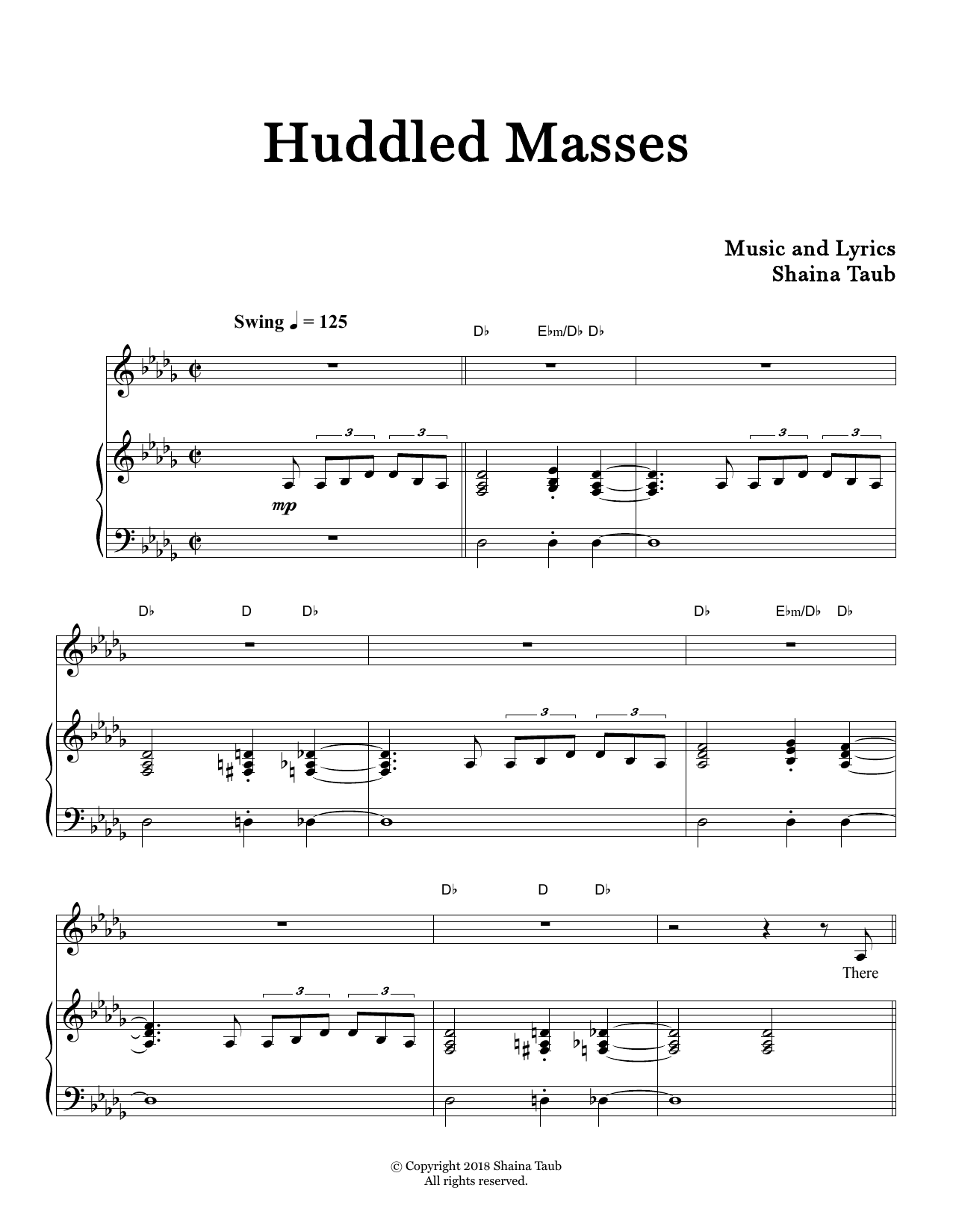 Shaina Taub Huddled Masses sheet music notes and chords arranged for Piano & Vocal