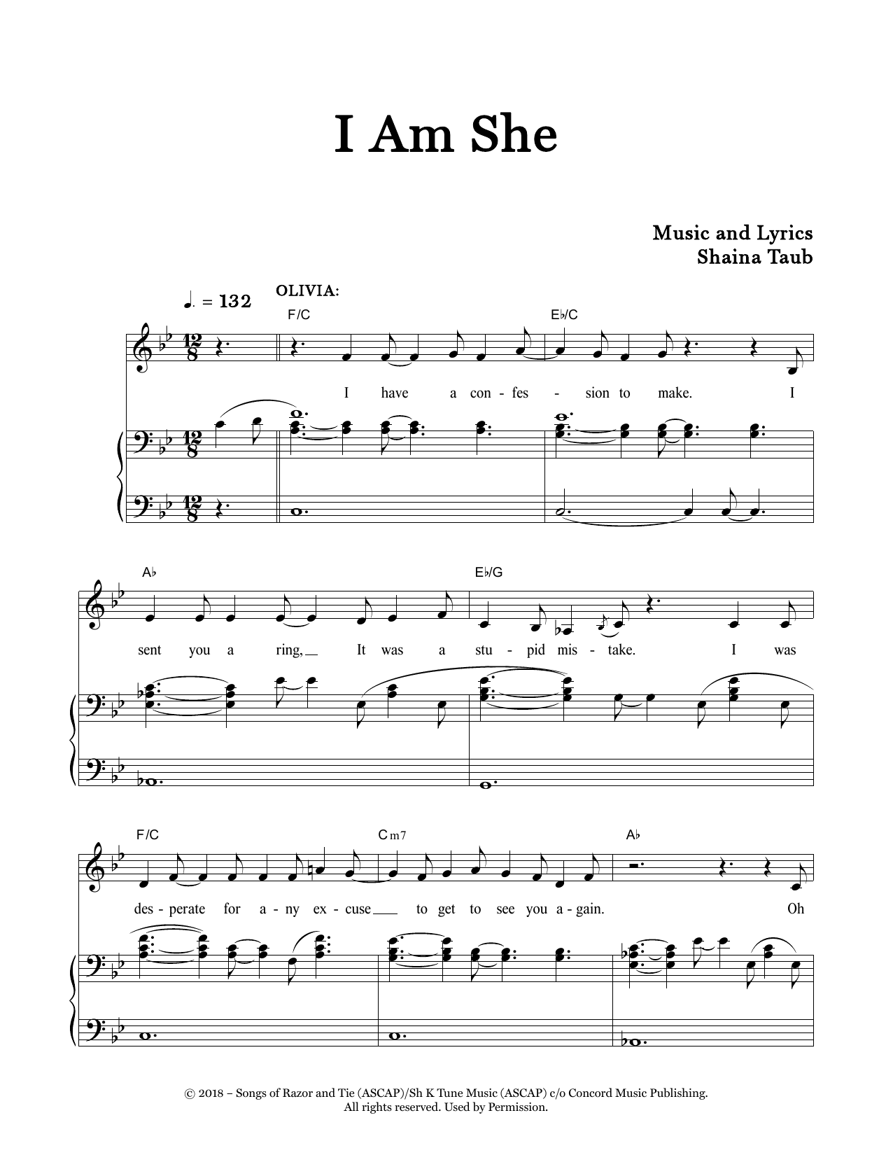 Shaina Taub I Am She (from Twelfth Night) sheet music notes and chords arranged for Piano & Vocal