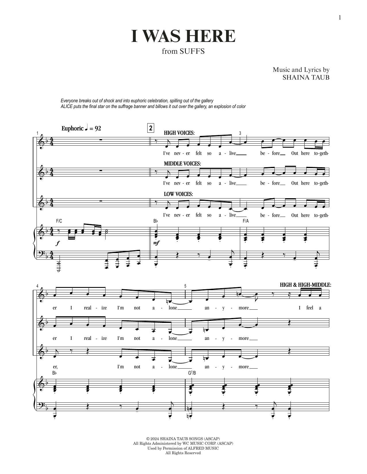 Shaina Taub I Was Here (from Suffs) sheet music notes and chords arranged for Piano & Vocal