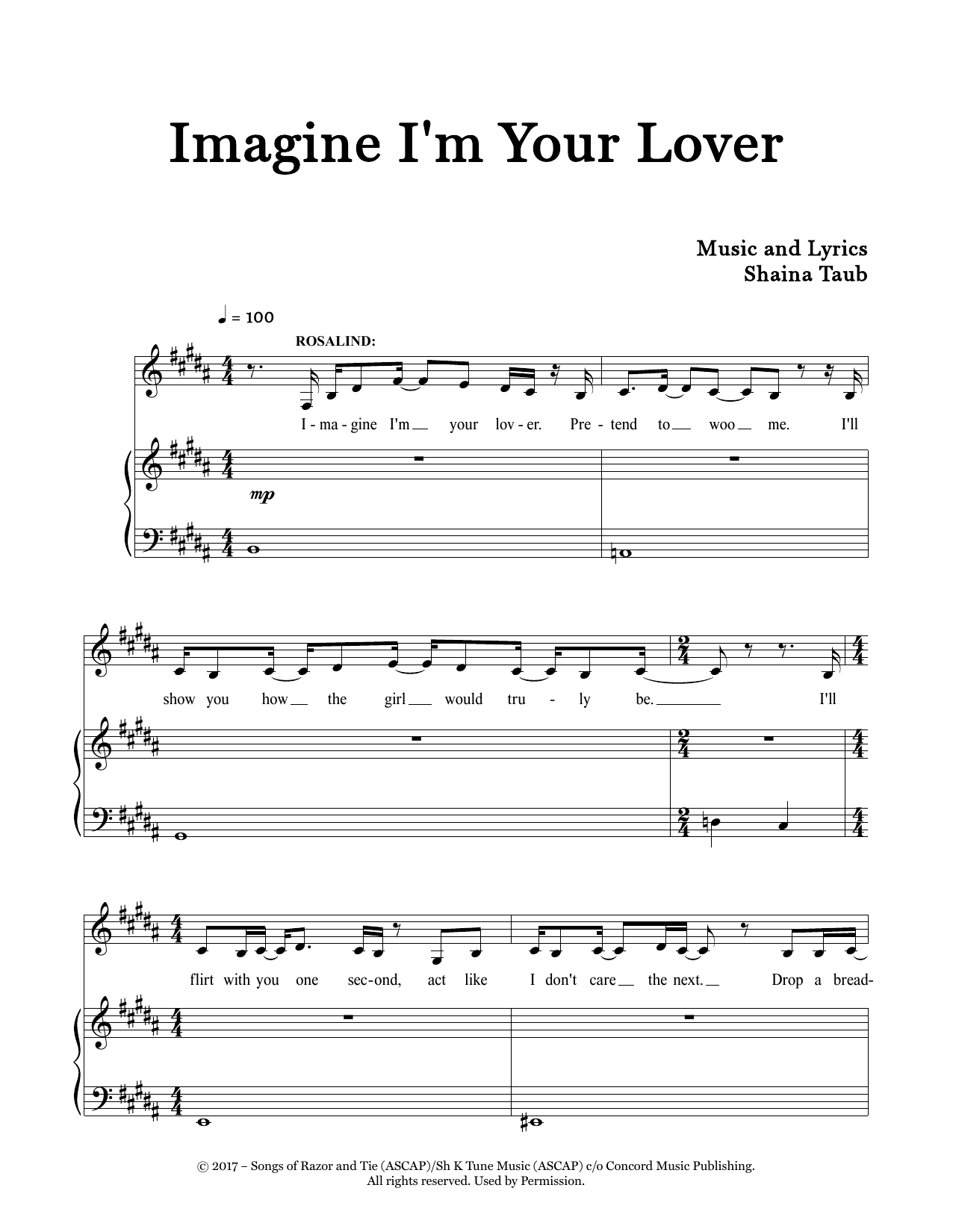Shaina Taub Imagine I'm Your Lover (from As You Like It) sheet music notes and chords arranged for Piano & Vocal