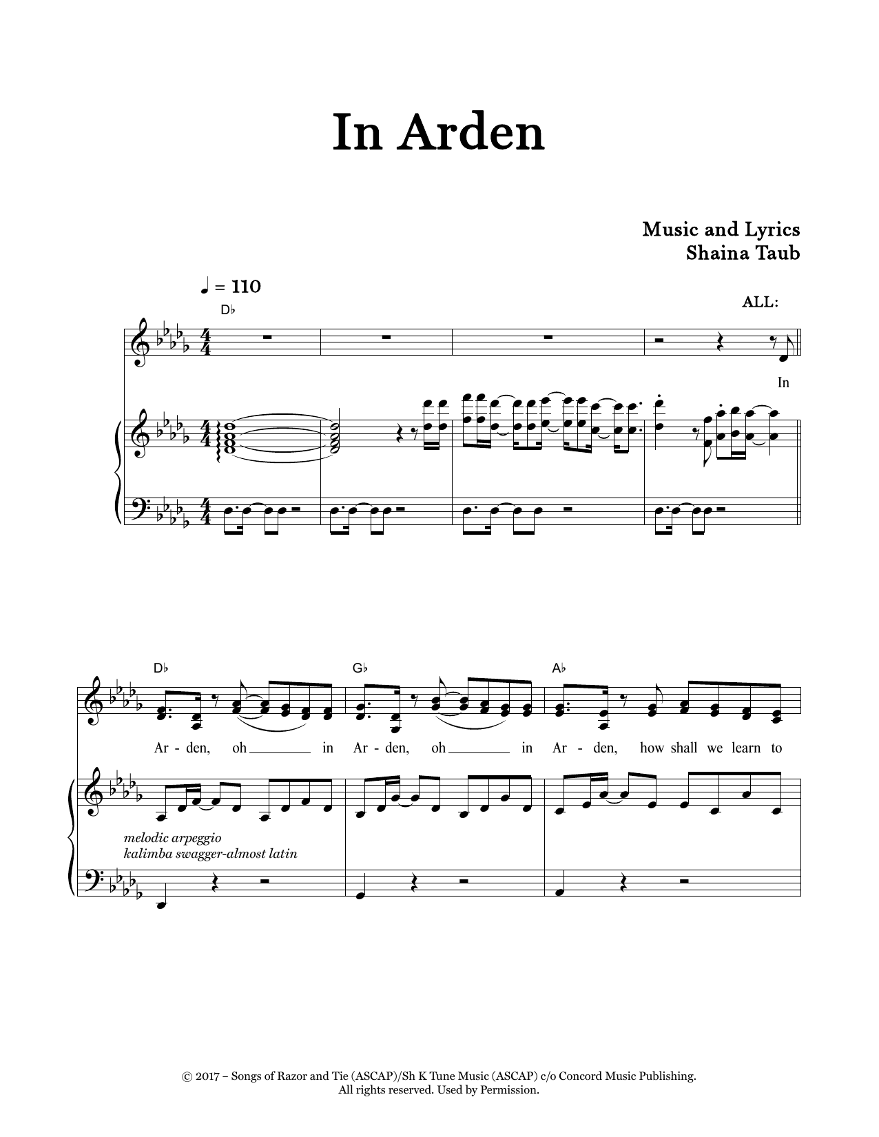 Shaina Taub In Arden (from As You Like It) sheet music notes and chords arranged for Piano & Vocal