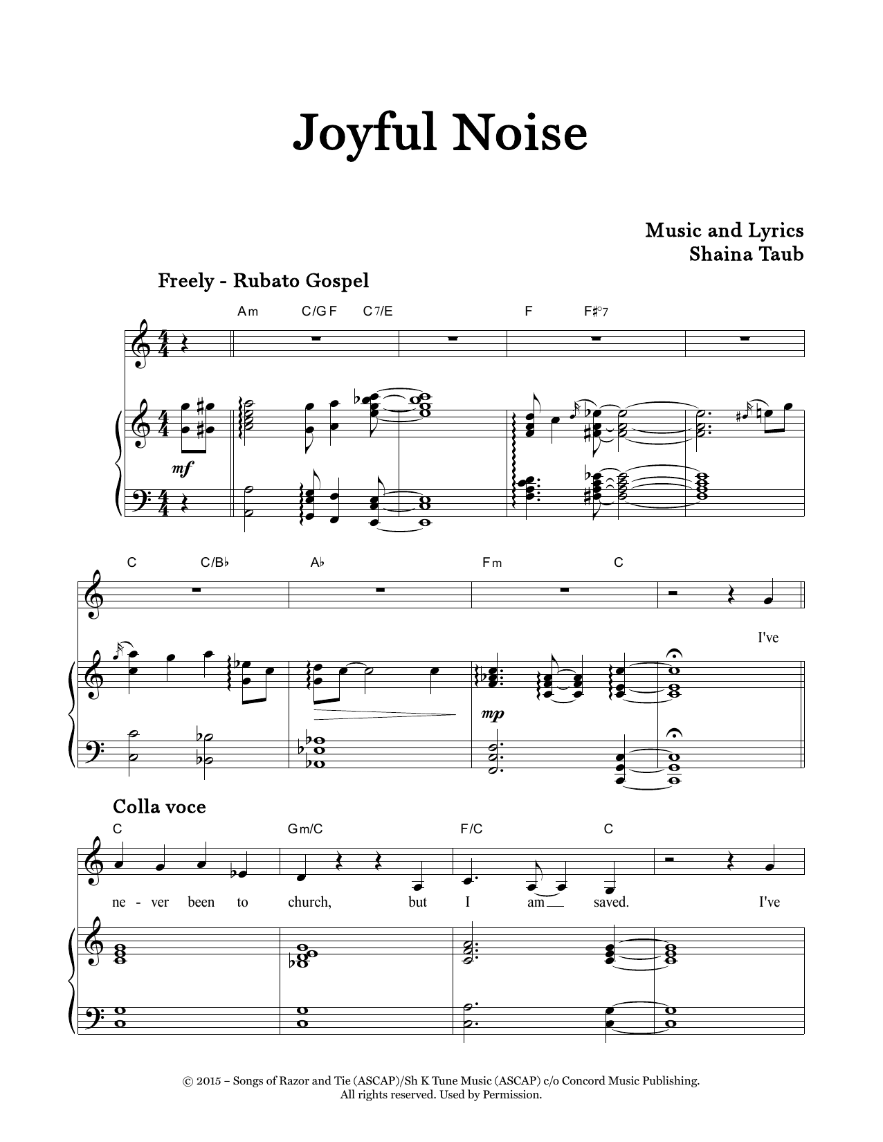Shaina Taub Joyful Noise sheet music notes and chords arranged for Piano & Vocal