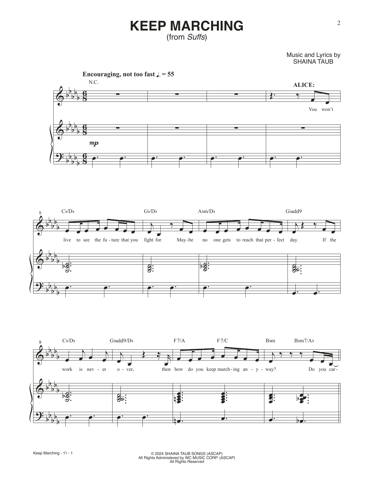 Shaina Taub Keep Marching (from Suffs) sheet music notes and chords arranged for Piano & Vocal