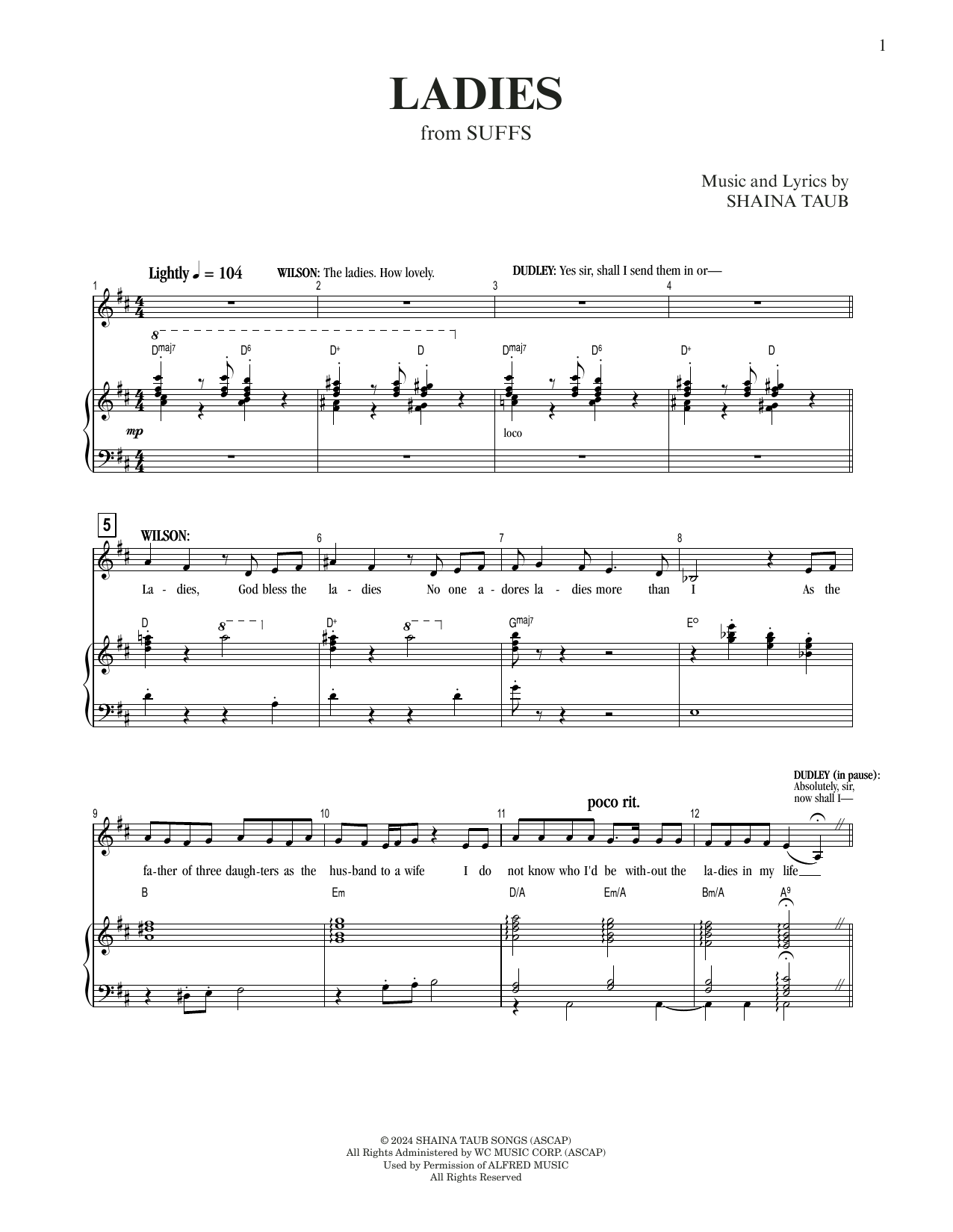 Shaina Taub Ladies (from Suffs) sheet music notes and chords arranged for Piano & Vocal