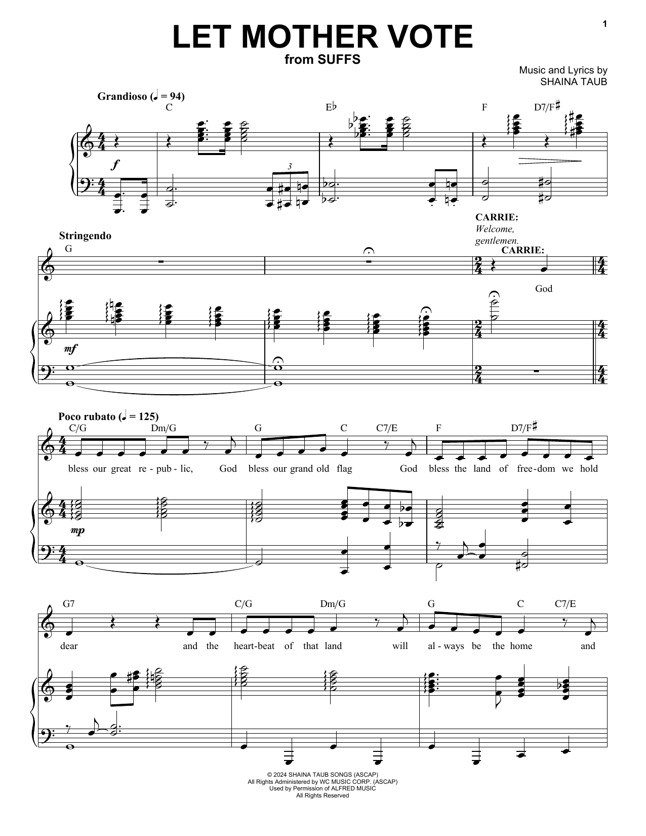 Shaina Taub Let Mother Vote (from Suffs) sheet music notes and chords arranged for Piano & Vocal