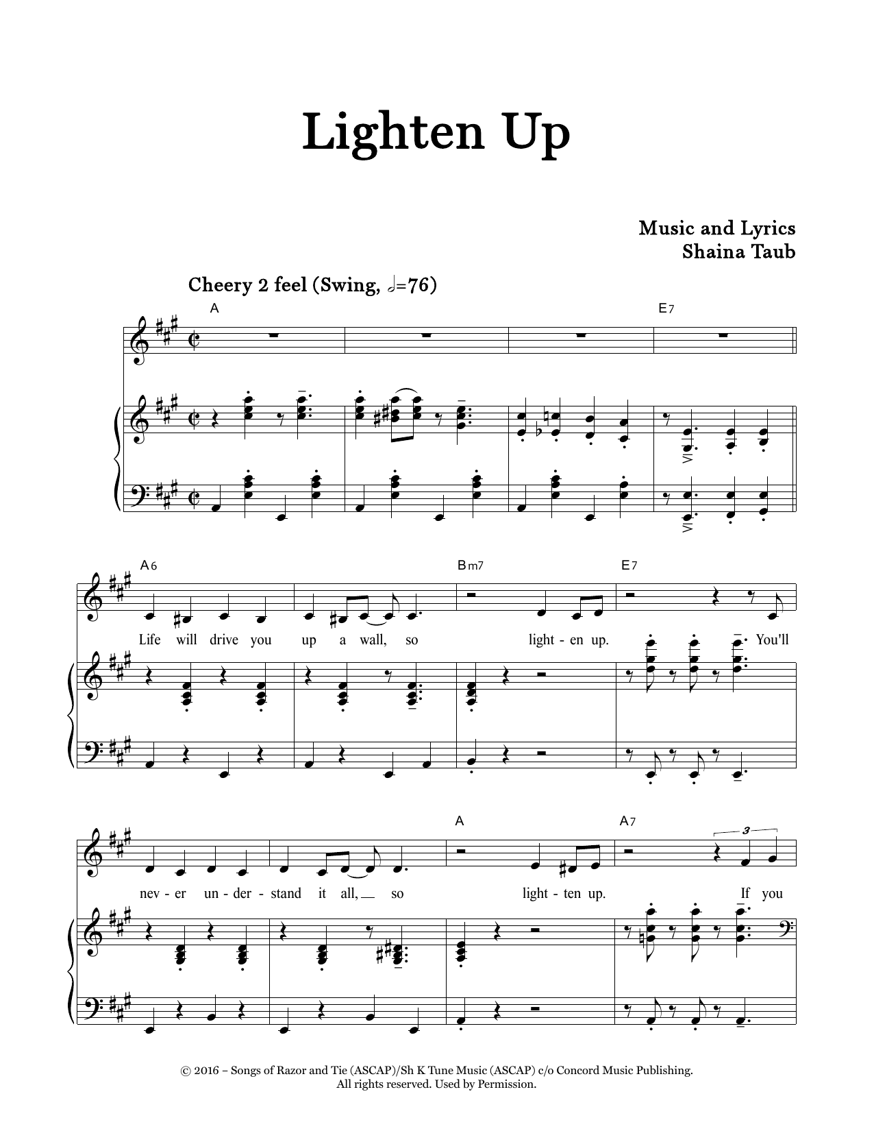 Shaina Taub Lighten Up sheet music notes and chords arranged for Piano & Vocal