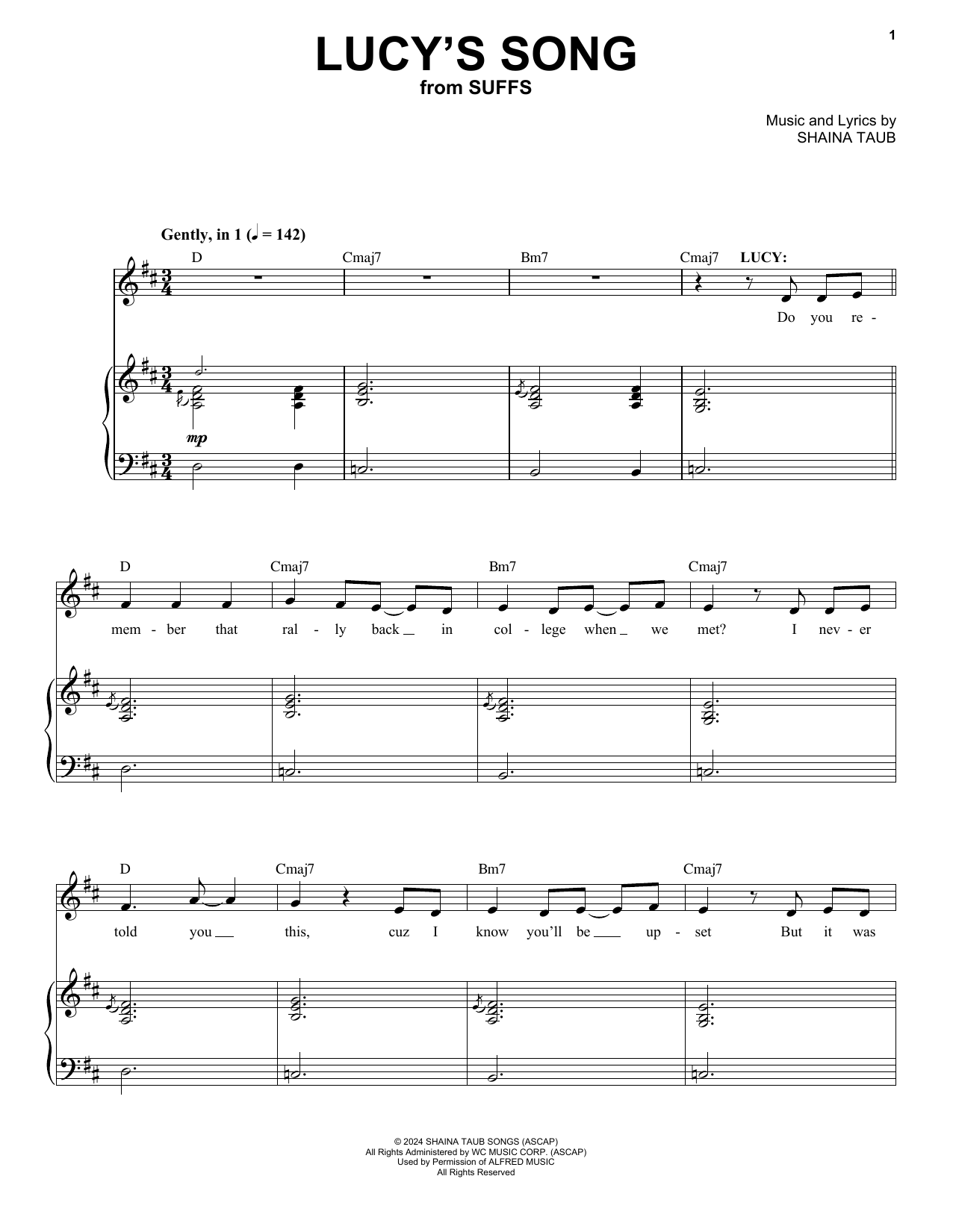 Shaina Taub Lucy's Song (from Suffs) sheet music notes and chords arranged for Piano & Vocal