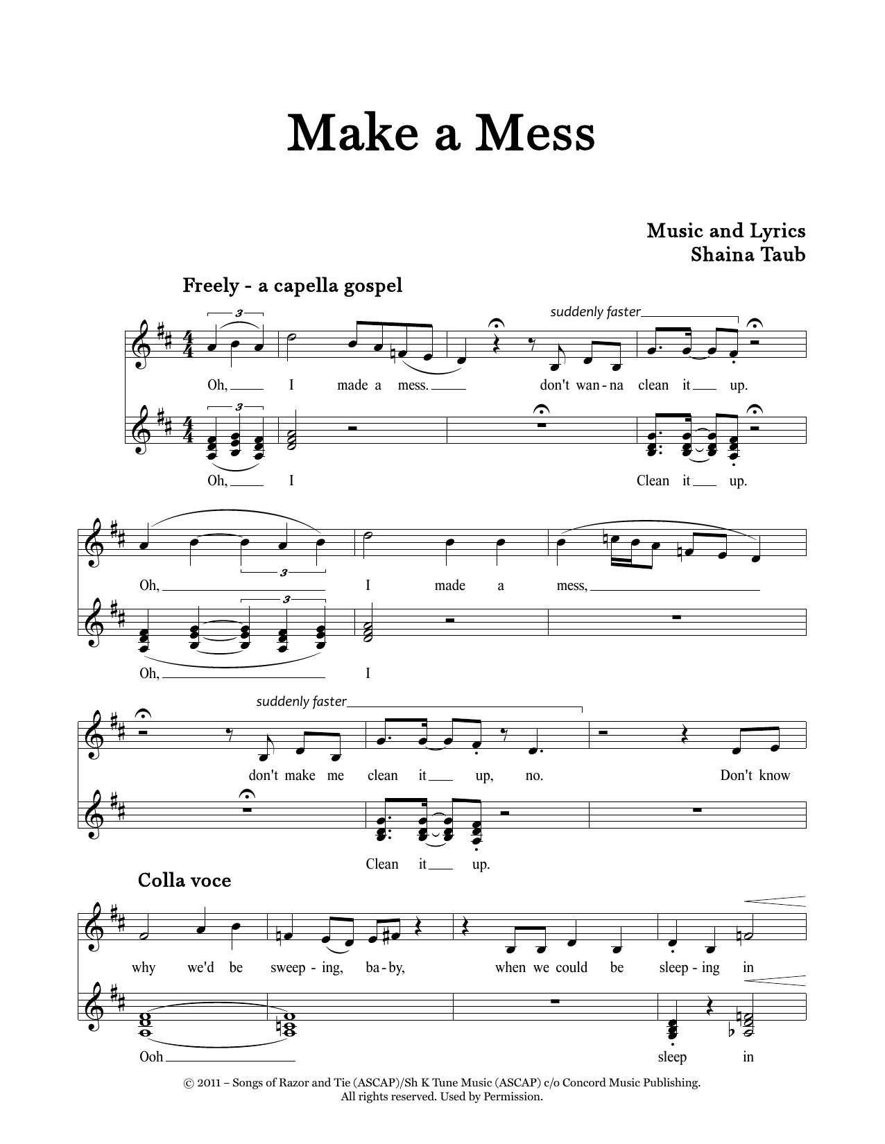 Shaina Taub Make A Mess sheet music notes and chords arranged for Piano & Vocal