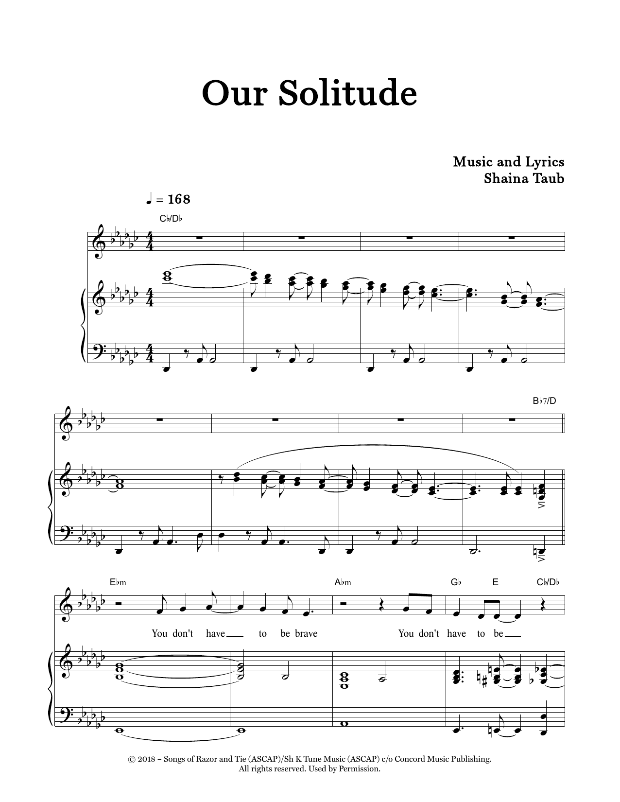 Shaina Taub Our Solitude sheet music notes and chords arranged for Piano & Vocal