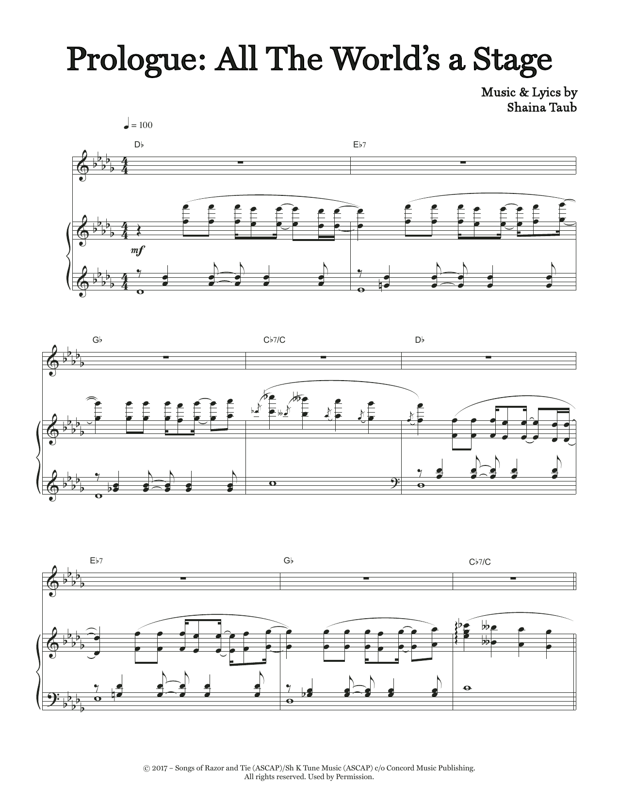 Shaina Taub Prologue: All The World's A Stage (from As You Like It) sheet music notes and chords arranged for Piano & Vocal