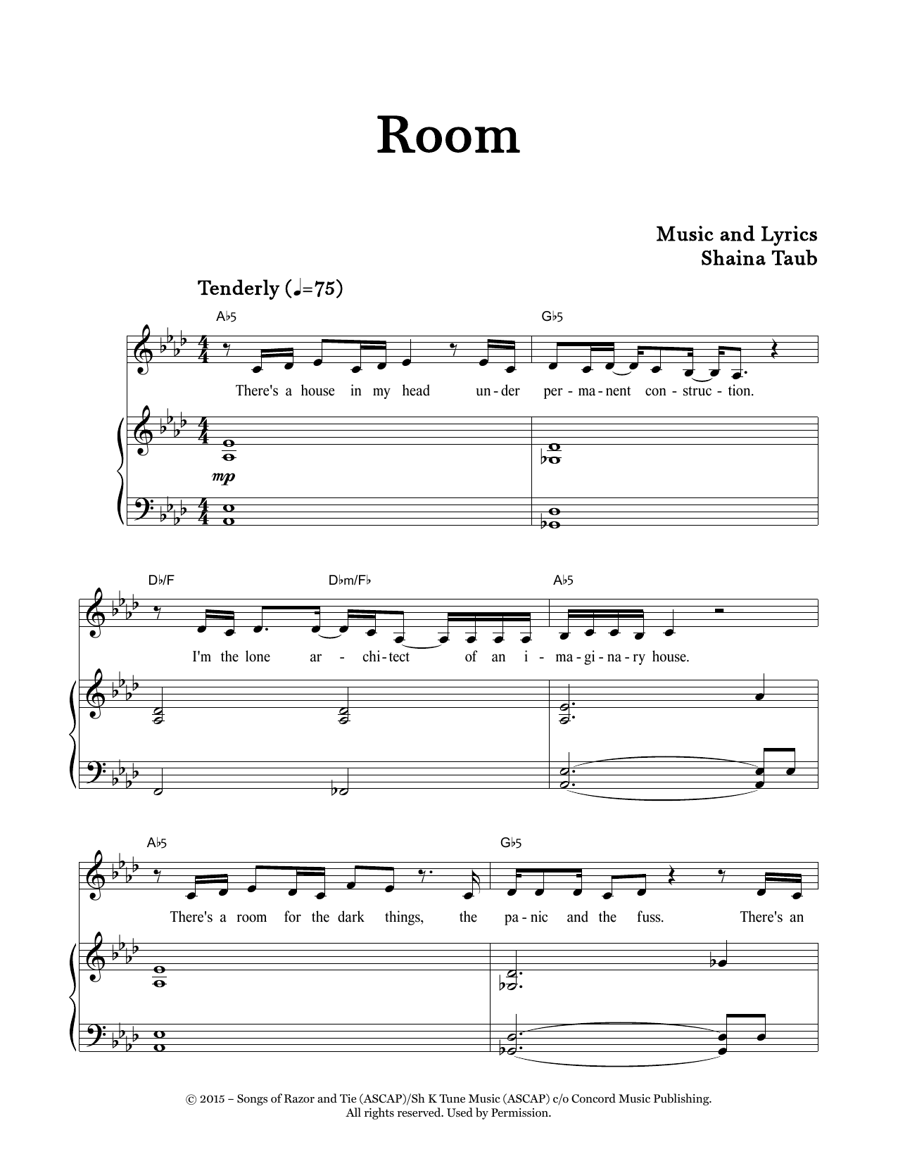 Shaina Taub Room sheet music notes and chords arranged for Piano & Vocal