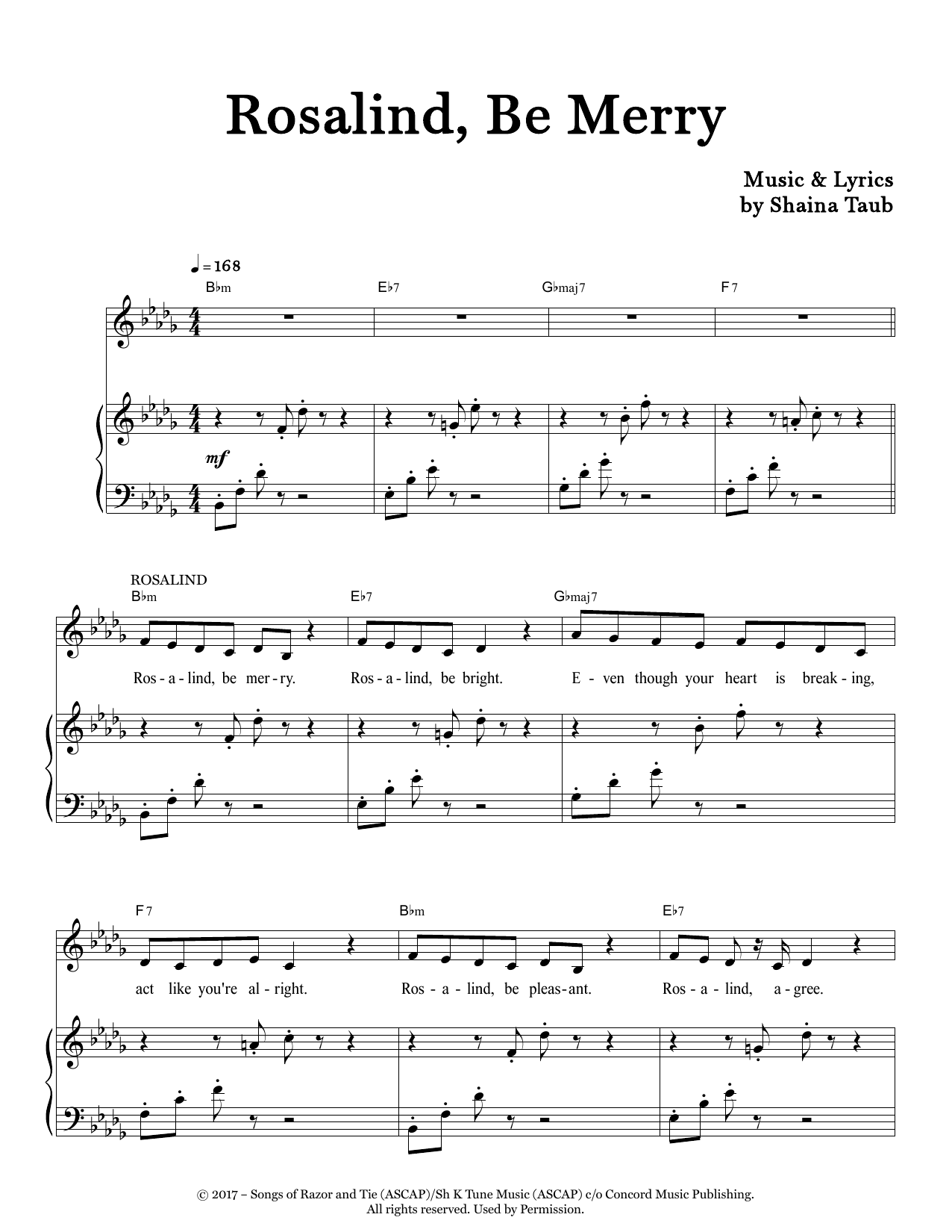 Shaina Taub Rosalind, Be Merry (from As You Like It) sheet music notes and chords arranged for Piano & Vocal