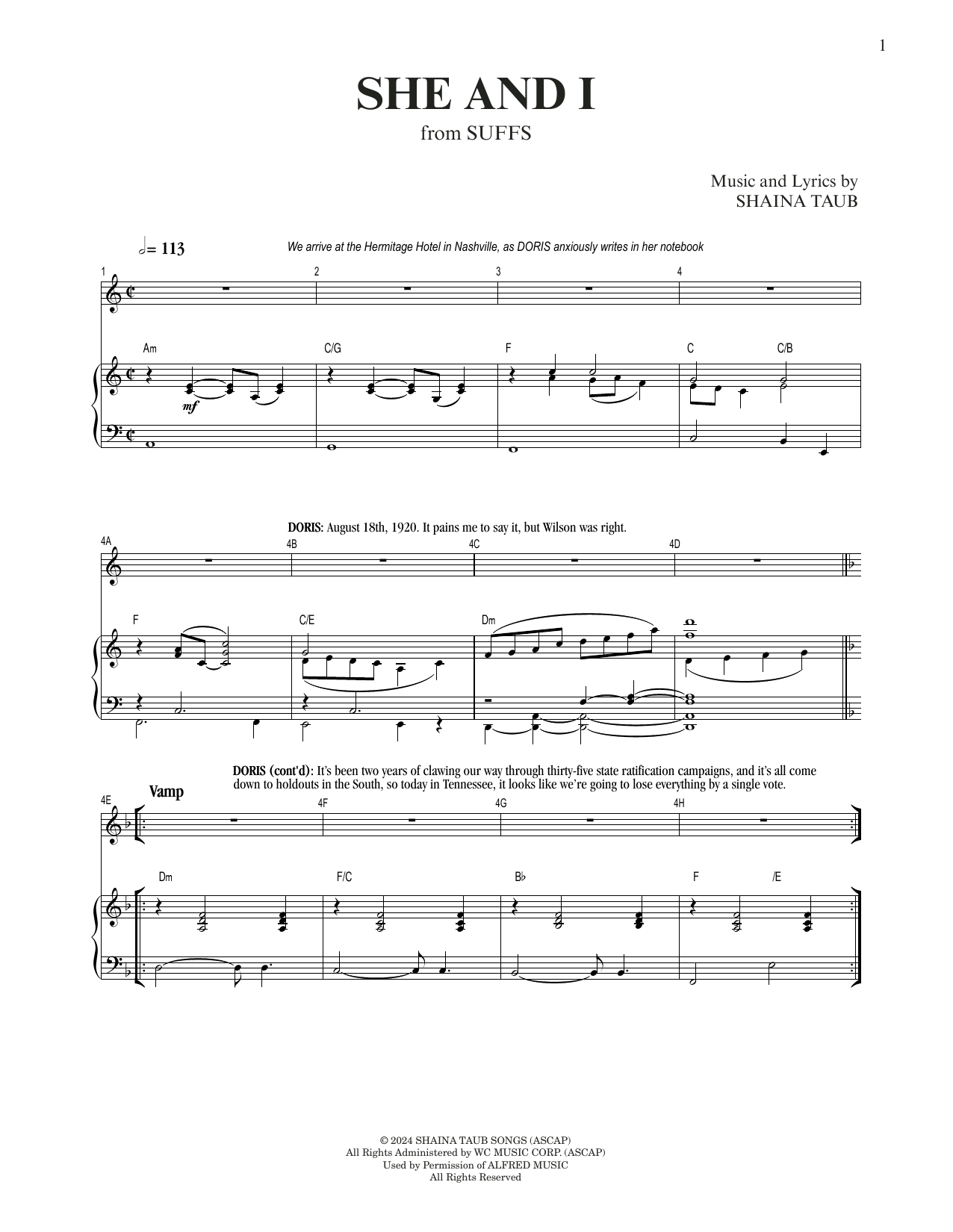 Shaina Taub She And I (from Suffs) sheet music notes and chords arranged for Piano & Vocal