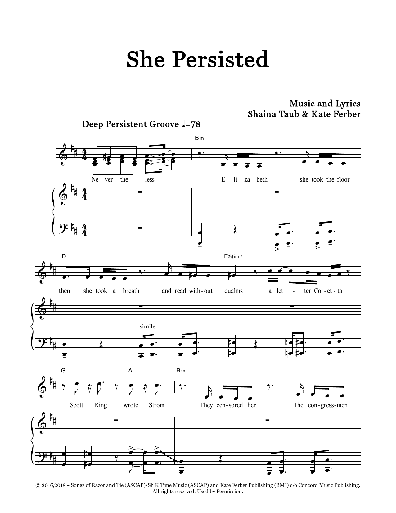 Shaina Taub She Persisted (feat. Kate Ferber) sheet music notes and chords arranged for Piano & Vocal