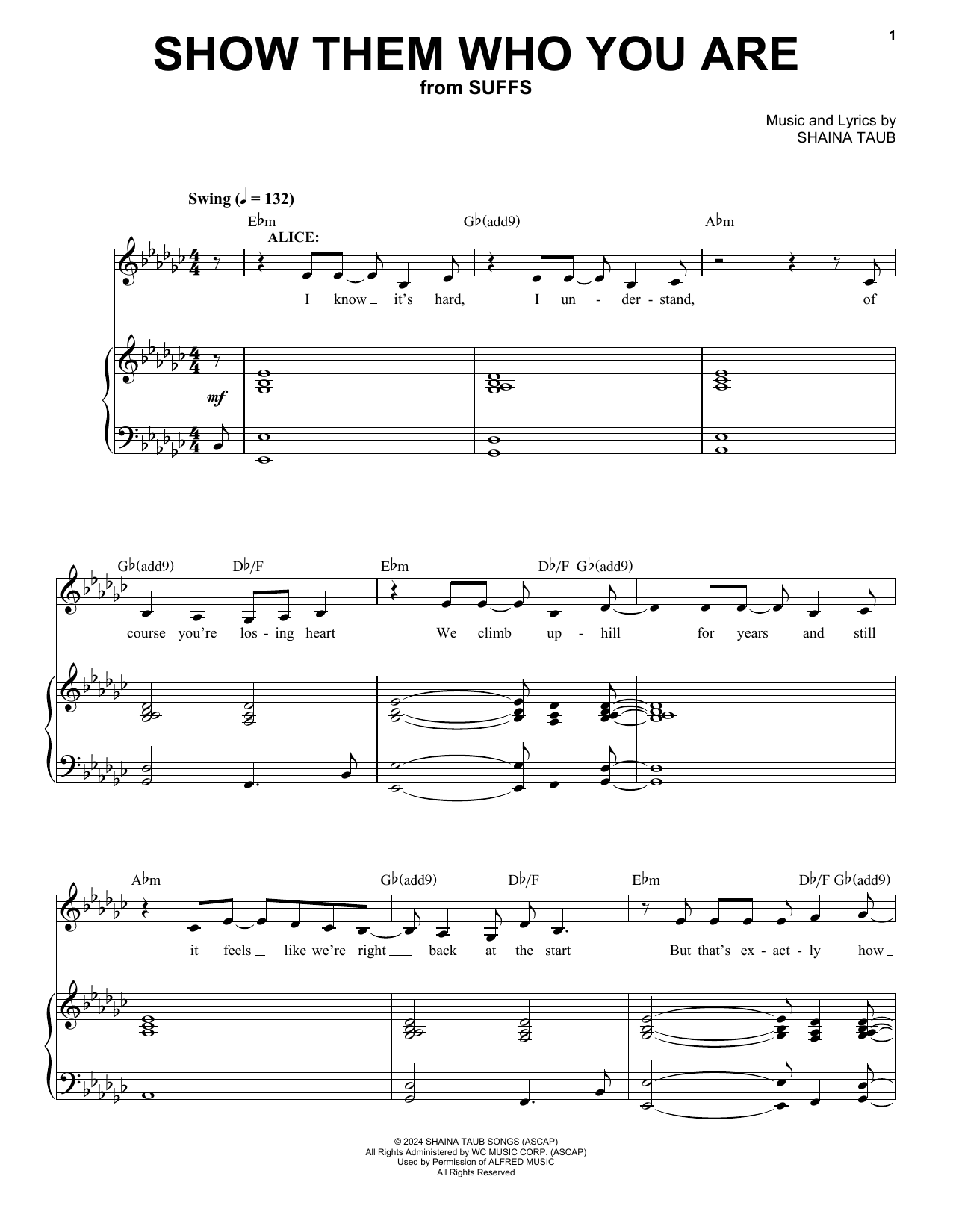 Shaina Taub Show Them Who You Are (from Suffs) sheet music notes and chords arranged for Piano & Vocal