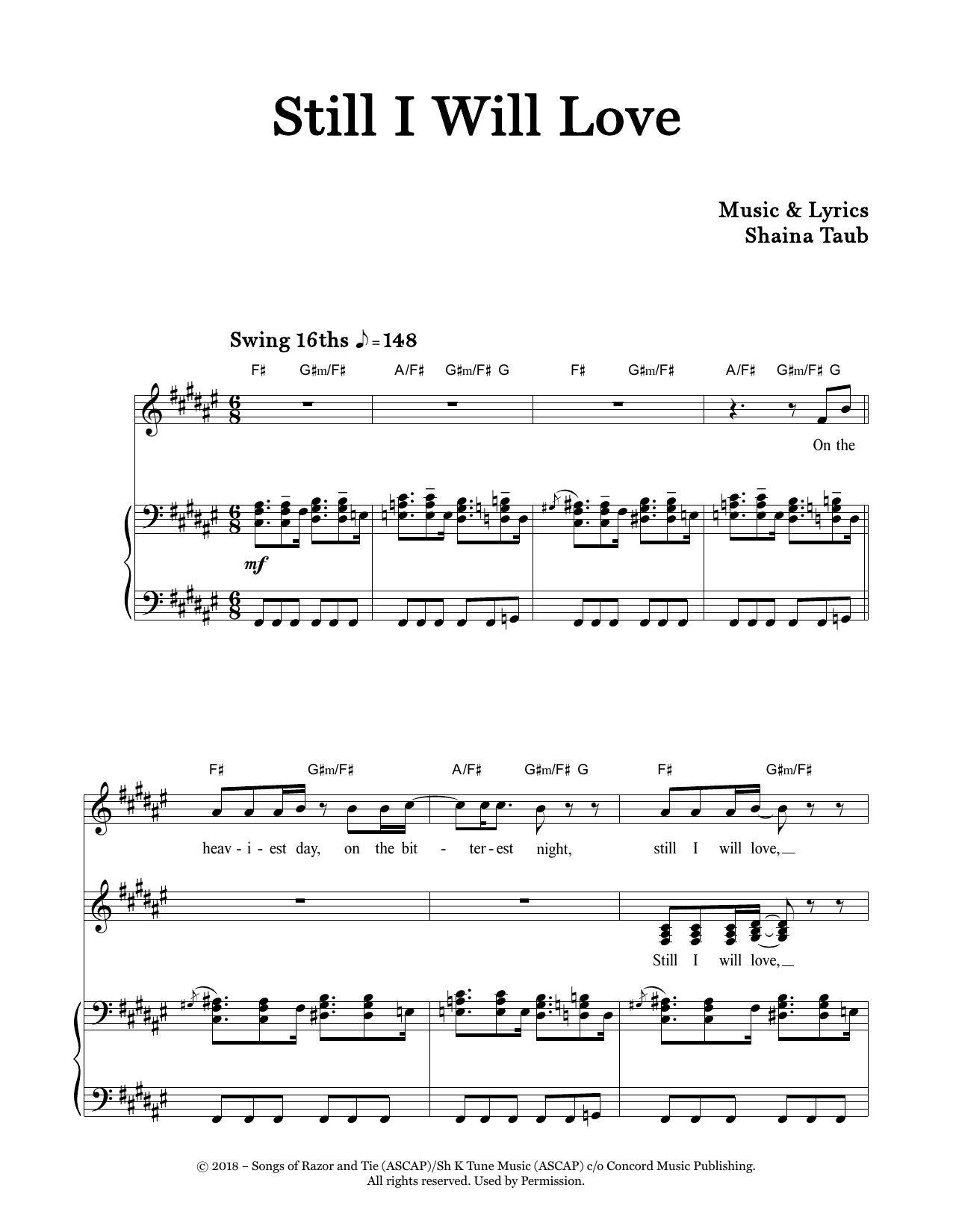 Shaina Taub Still I Will Love sheet music notes and chords arranged for Piano & Vocal