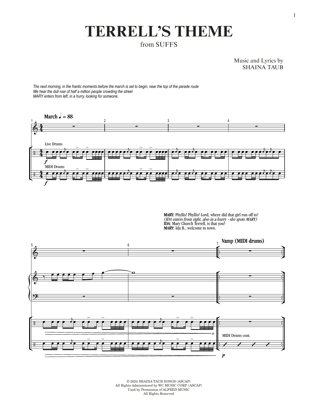 Shaina Taub Terrell's Theme (from Suffs) sheet music notes and chords arranged for Piano & Vocal