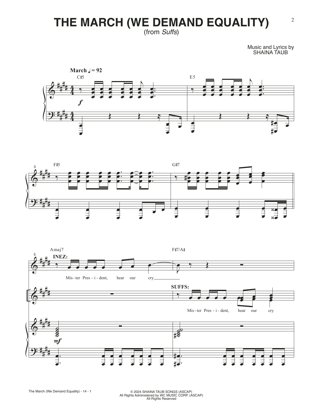 Shaina Taub The March (We Demand Equity) (from Suffs) sheet music notes and chords arranged for Piano & Vocal