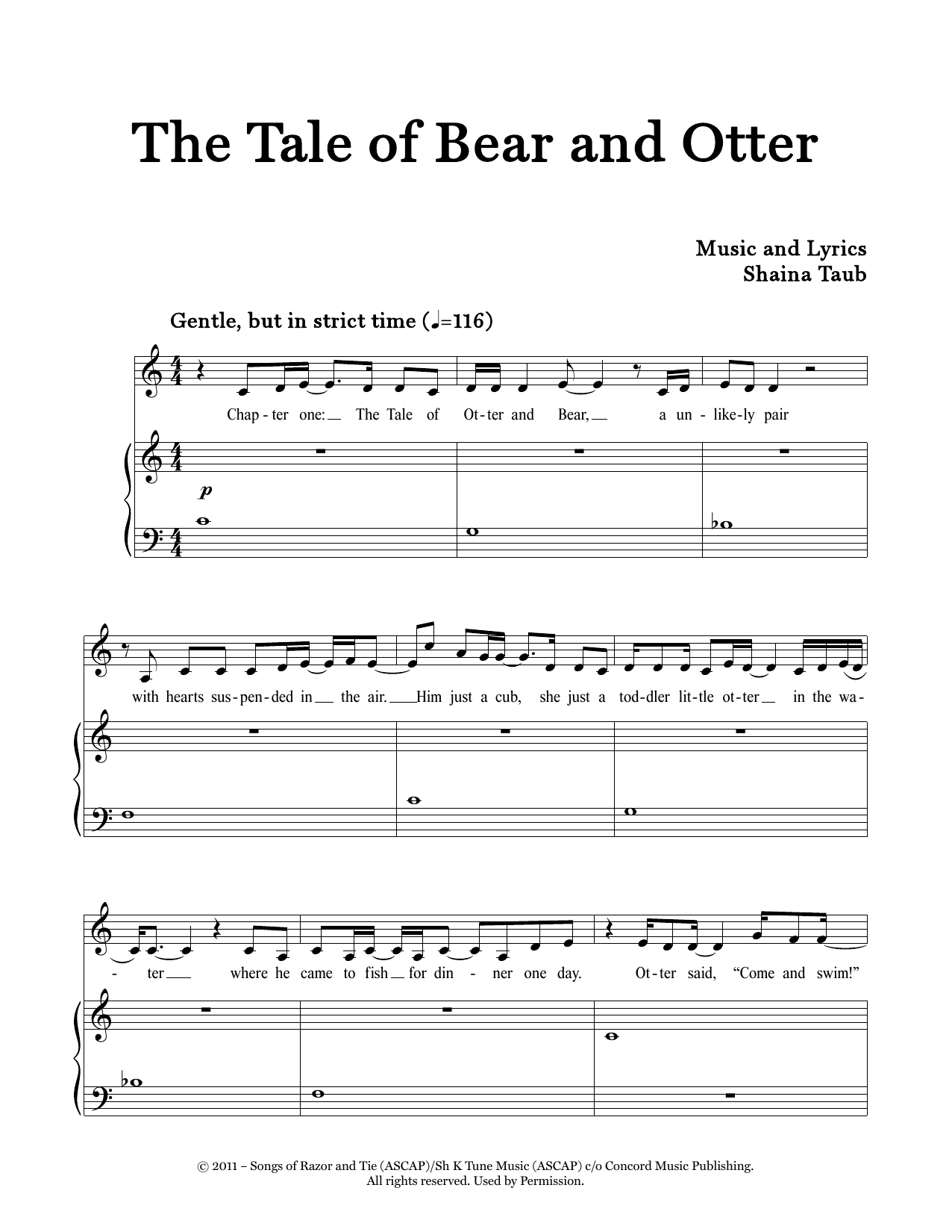 Shaina Taub The Tale Of Bear And Otter sheet music notes and chords arranged for Piano & Vocal