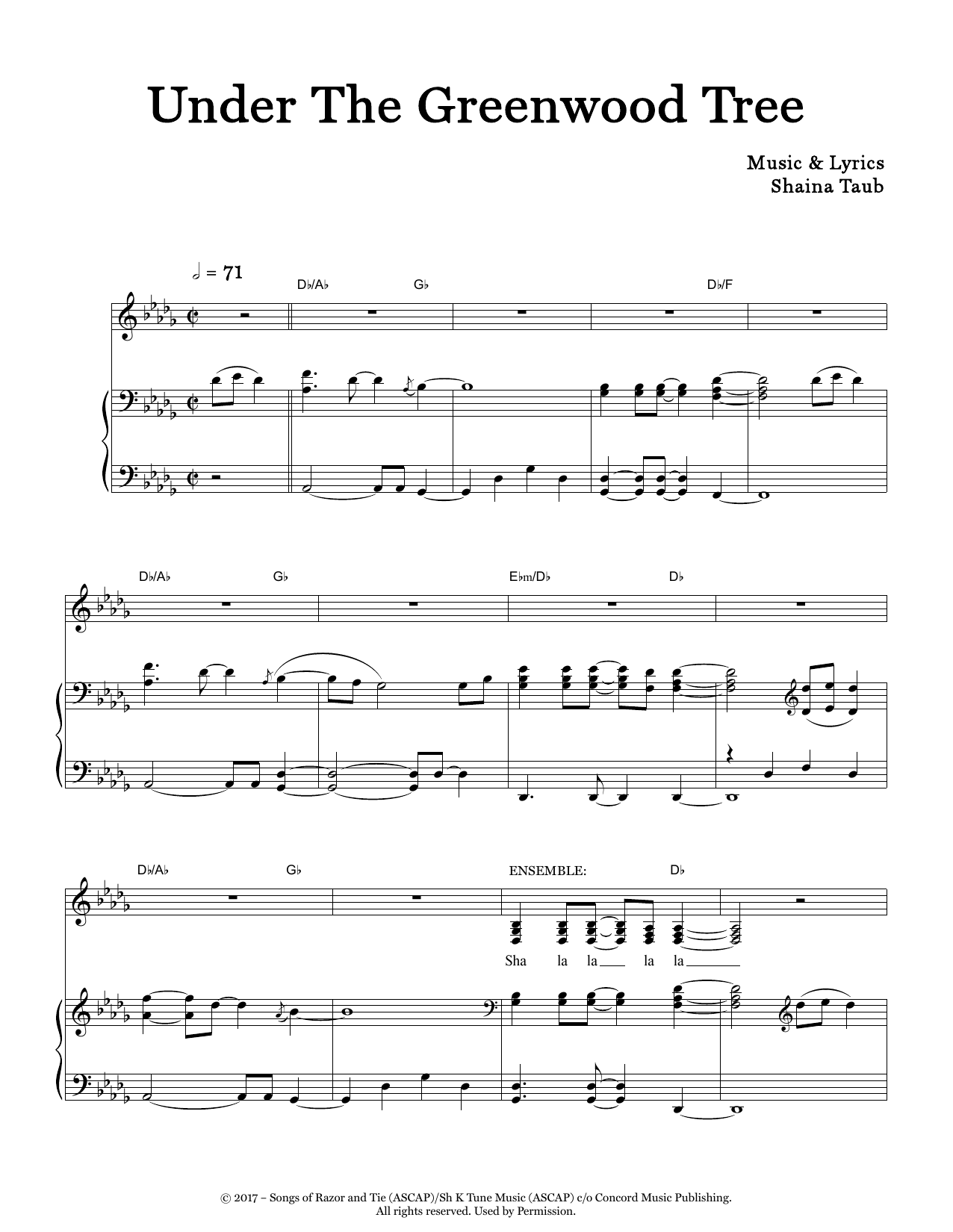 Shaina Taub Under The Greenwood Tree (from As You Like It) sheet music notes and chords arranged for Piano & Vocal