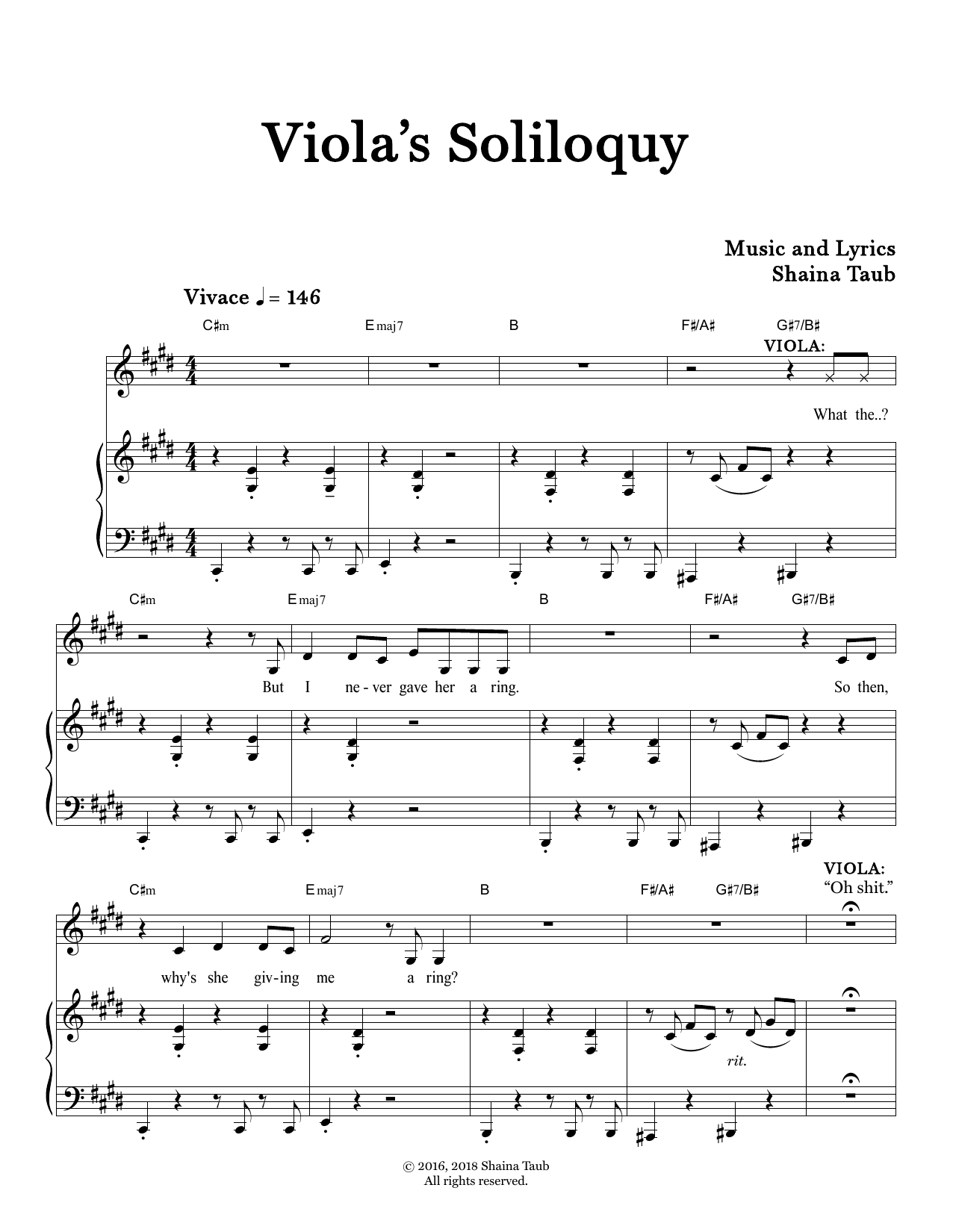 Shaina Taub Viola's Soliloquy (from Twelfth Night) sheet music notes and chords arranged for Piano & Vocal