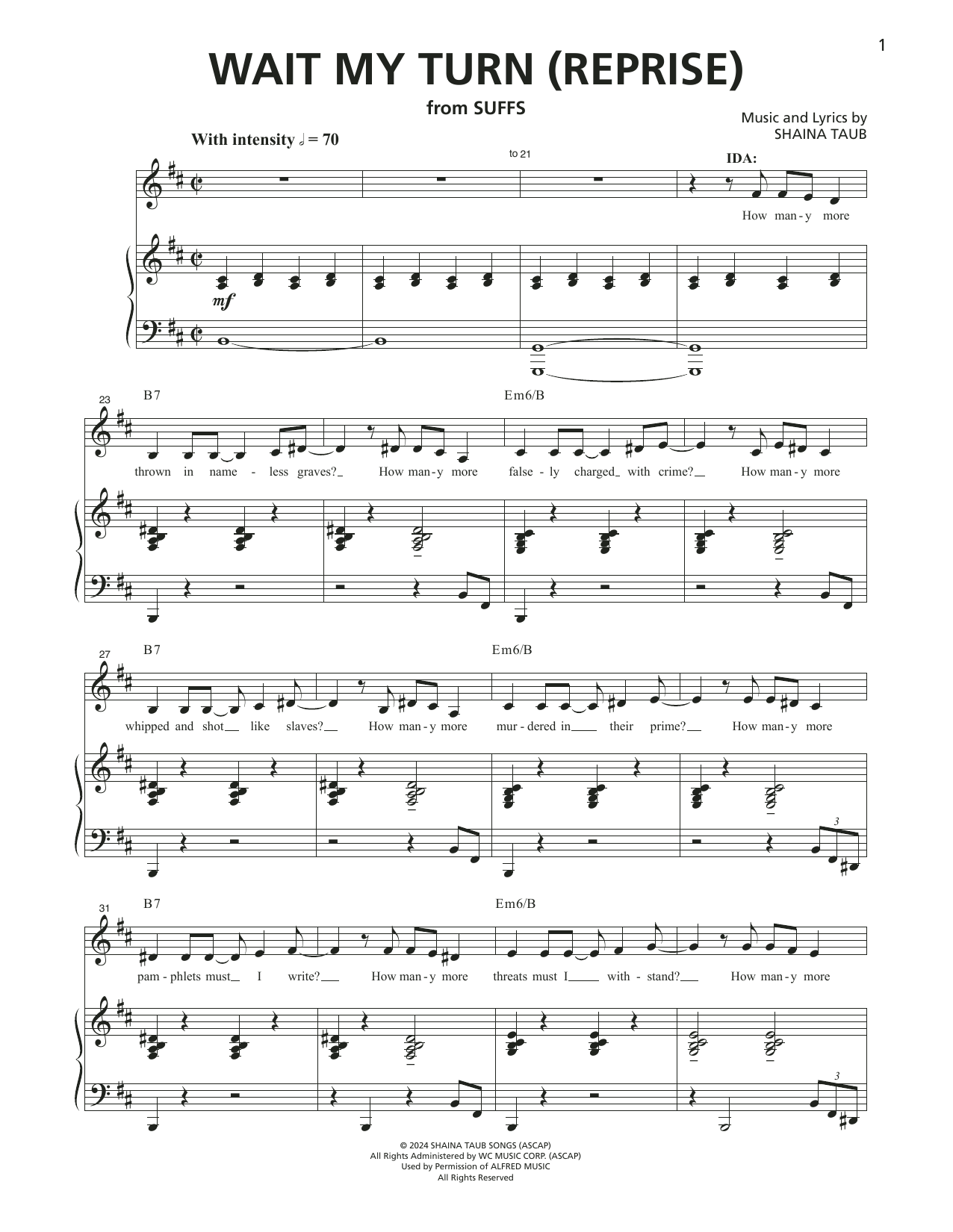 Shaina Taub Wait My Turn (Reprise) (from Suffs) sheet music notes and chords arranged for Piano & Vocal