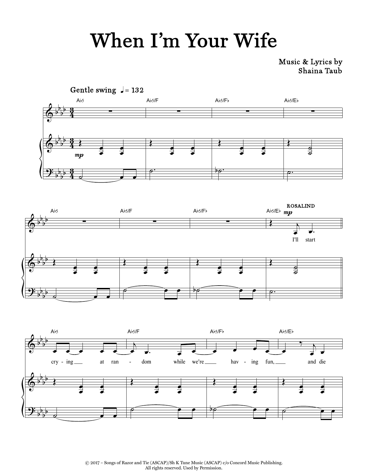Shaina Taub When I'm Your Wife (from As You Like It) sheet music notes and chords arranged for Piano & Vocal
