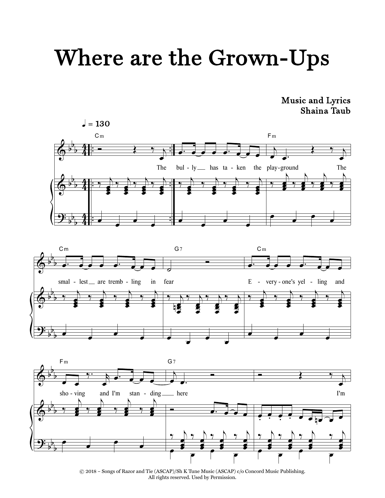 Shaina Taub Where Are The Grown-Ups sheet music notes and chords arranged for Piano & Vocal
