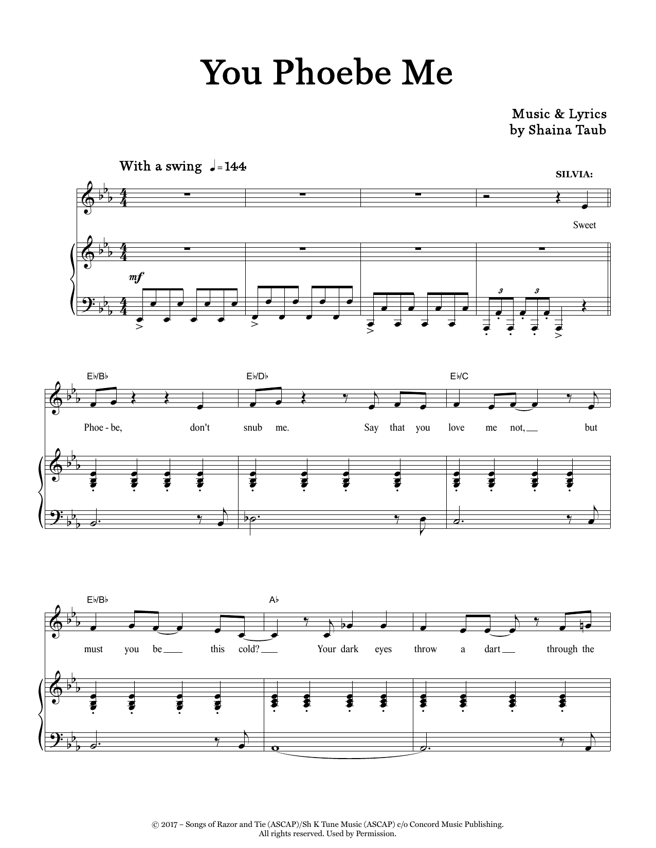 Shaina Taub You Phoebe Me (from As You Like It) sheet music notes and chords arranged for Piano & Vocal