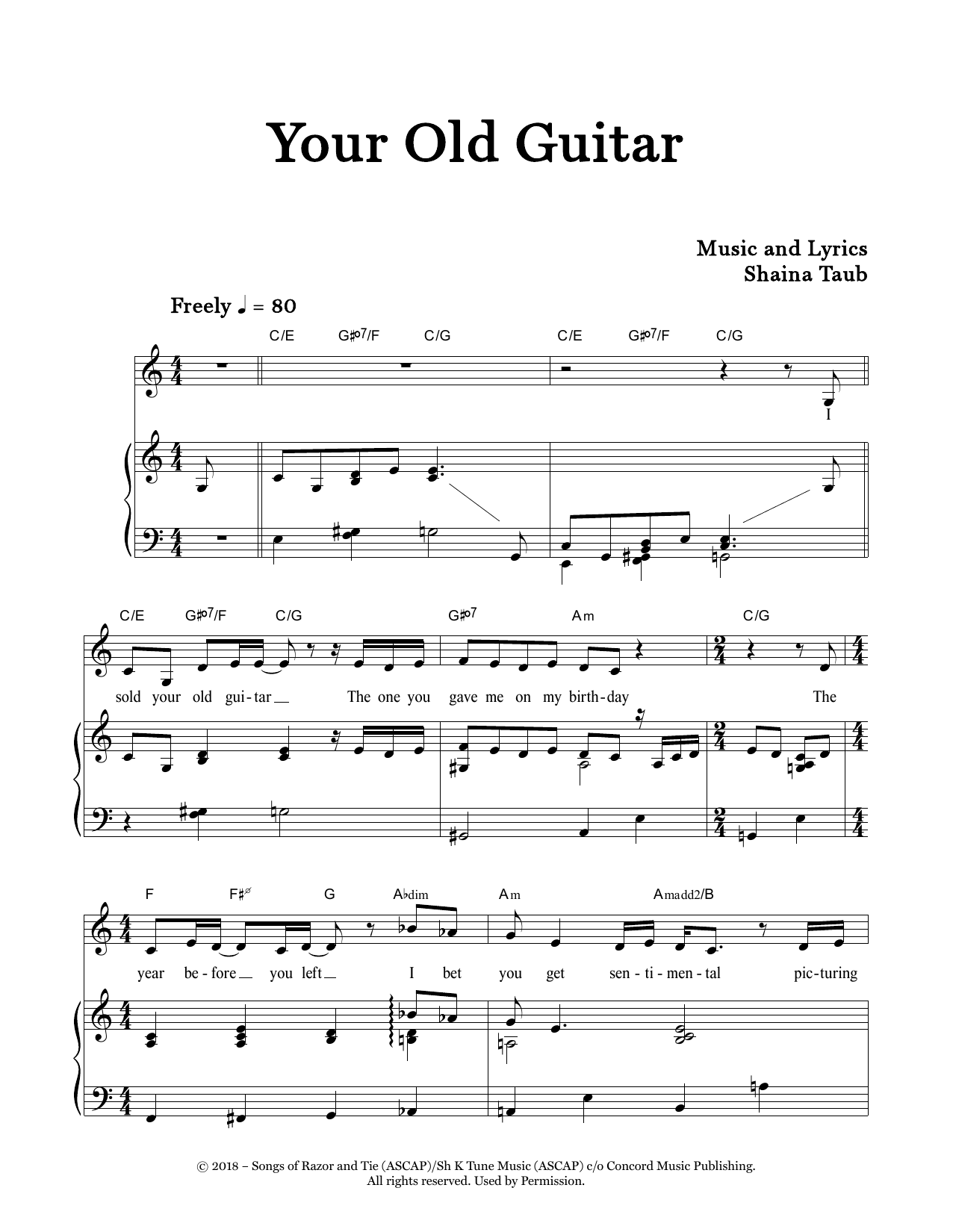 Shaina Taub Your Old Guitar sheet music notes and chords arranged for Piano & Vocal