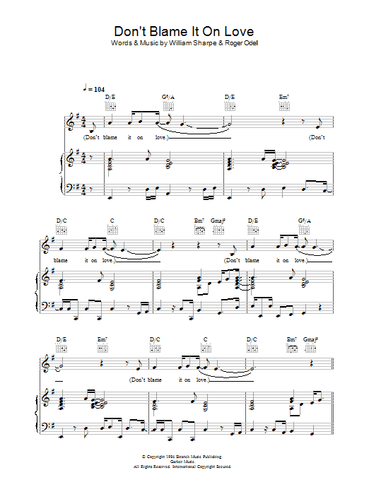 Shakatak Don't Blame It On Love sheet music notes and chords arranged for Piano, Vocal & Guitar Chords