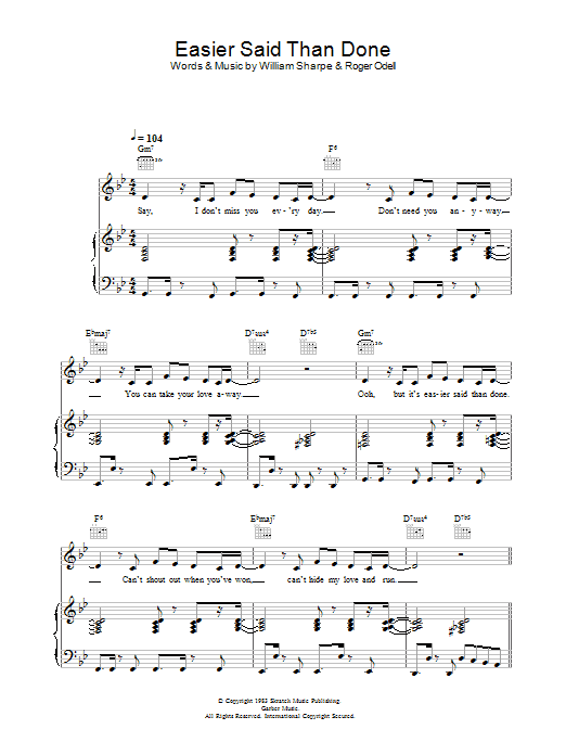 Shakatak Easier Said Than Done sheet music notes and chords arranged for Piano, Vocal & Guitar Chords