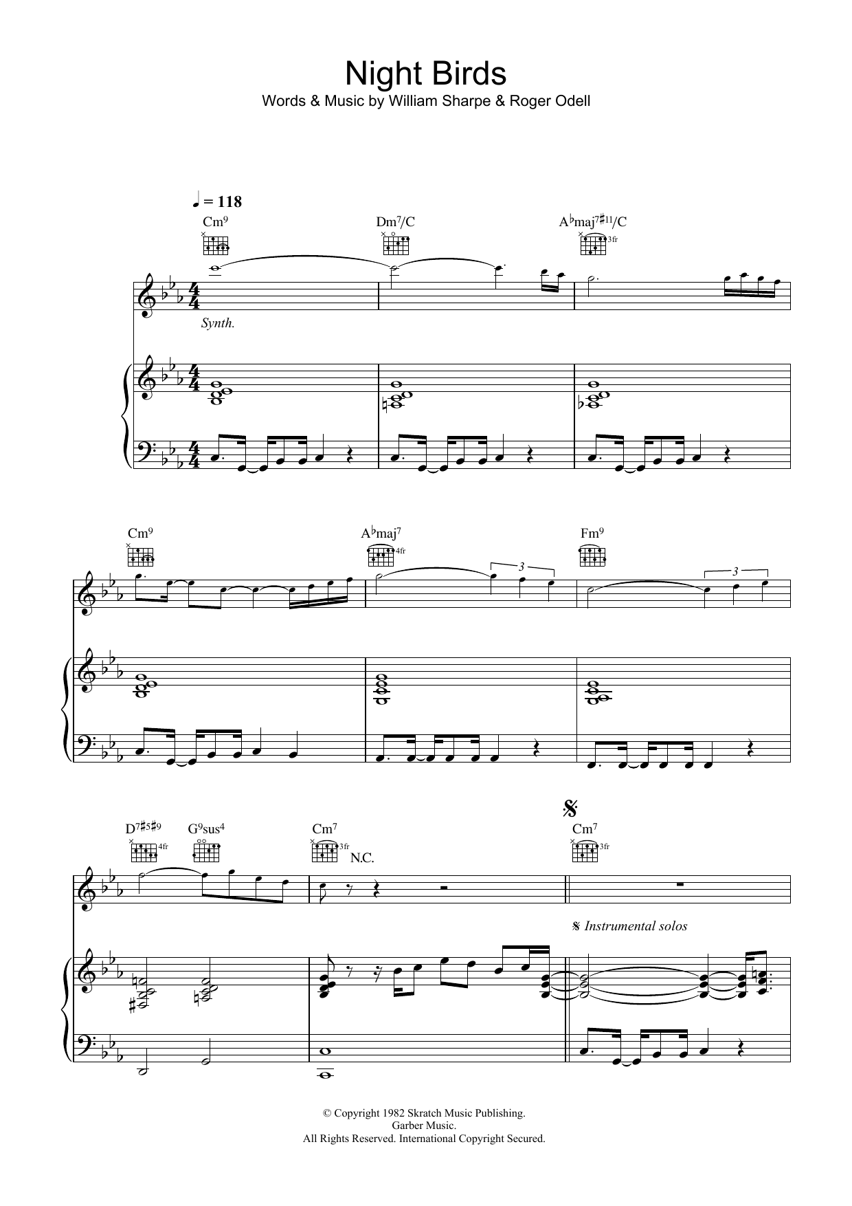 Shakatak Night Birds sheet music notes and chords arranged for Piano, Vocal & Guitar Chords
