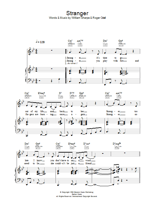 Shakatak Stranger sheet music notes and chords arranged for Piano, Vocal & Guitar Chords