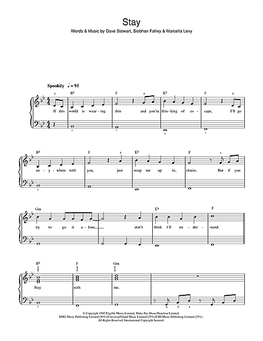 Shakespears Sister Stay sheet music notes and chords arranged for Guitar Chords/Lyrics