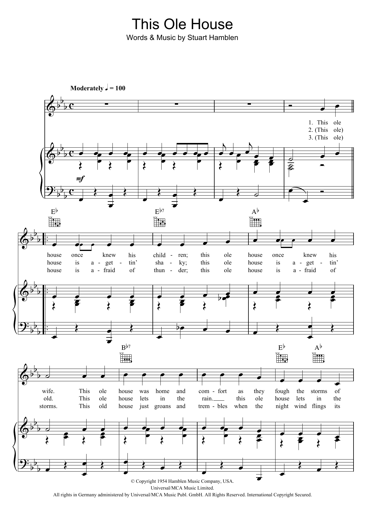 Shakin' Stevens This Ole House sheet music notes and chords arranged for Guitar Chords/Lyrics