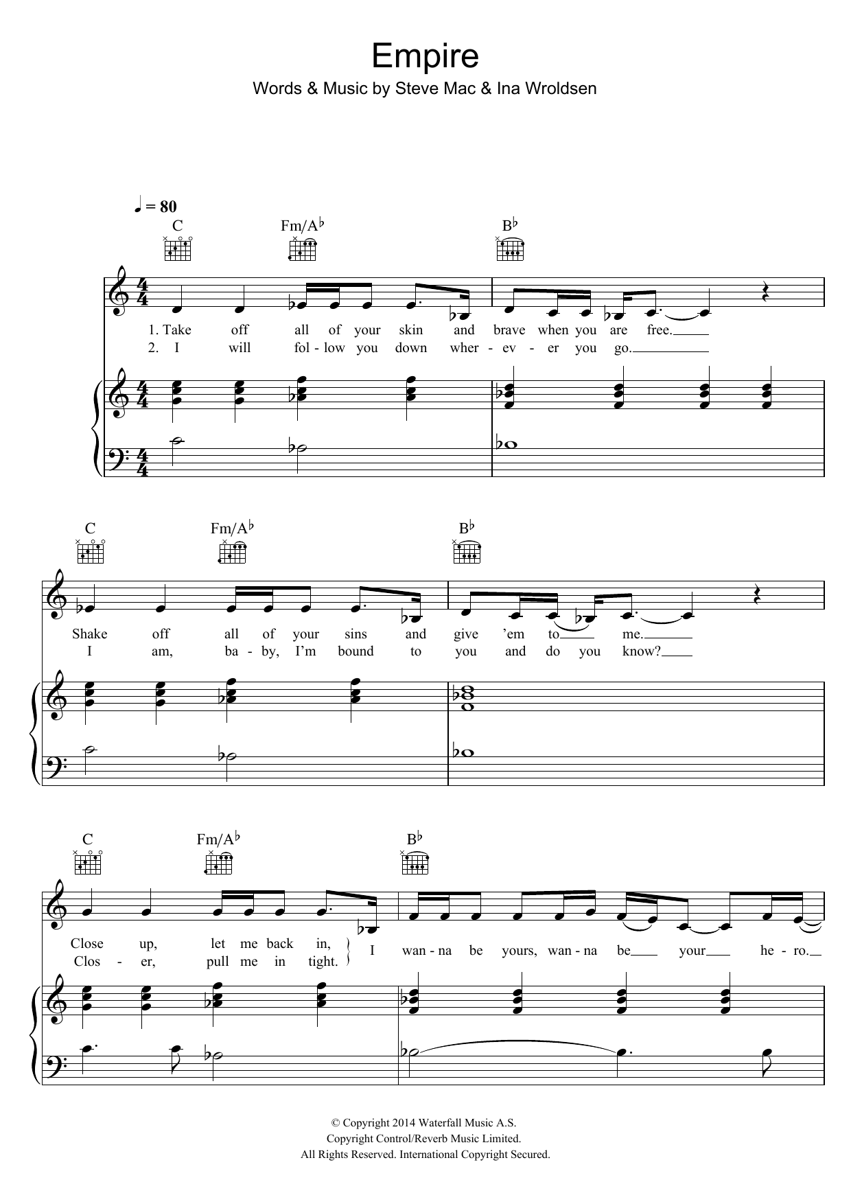 Shakira Empire (featuring Rihanna) sheet music notes and chords arranged for Piano, Vocal & Guitar Chords