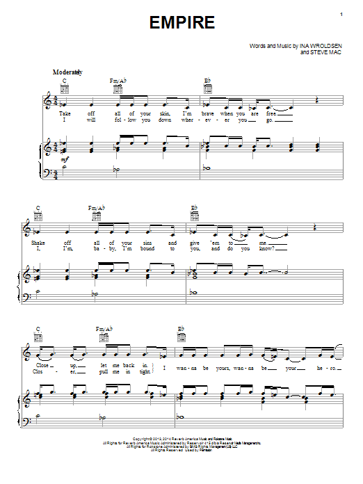 Shakira Empire sheet music notes and chords arranged for Piano, Vocal & Guitar Chords (Right-Hand Melody)