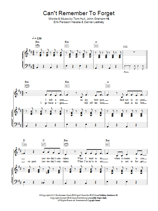 Shakira feat. Rihanna Can't Remember To Forget You sheet music notes and chords arranged for Piano, Vocal & Guitar Chords