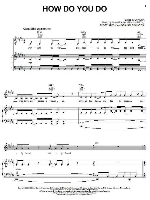 Shakira How Do You Do sheet music notes and chords arranged for Piano, Vocal & Guitar Chords (Right-Hand Melody)