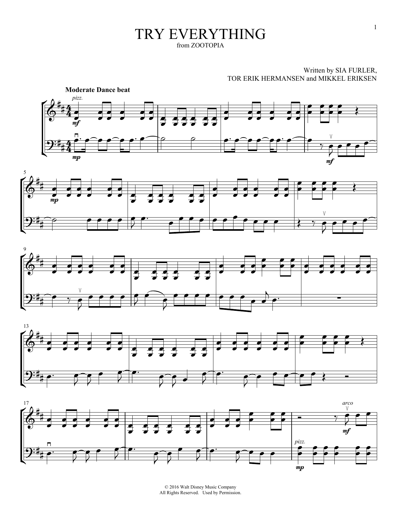 Shakira Try Everything (from Zootopia) (arr. Michelle Hynson) sheet music notes and chords arranged for Instrumental Duet