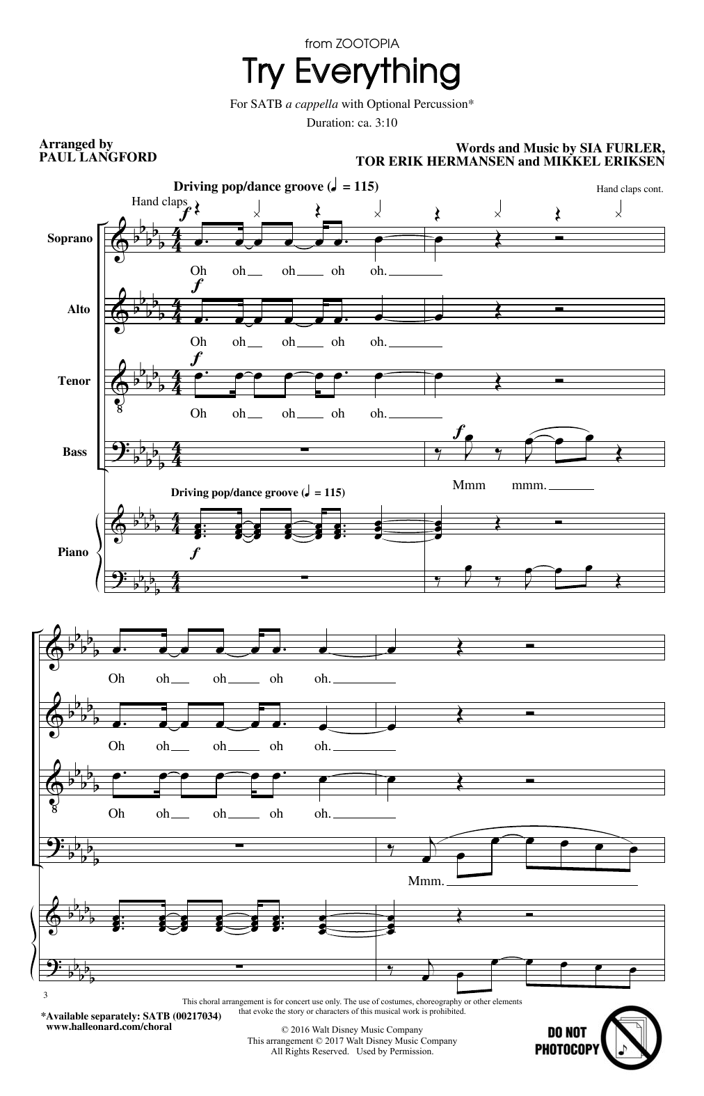 Paul Langford Try Everything sheet music notes and chords arranged for SATB Choir