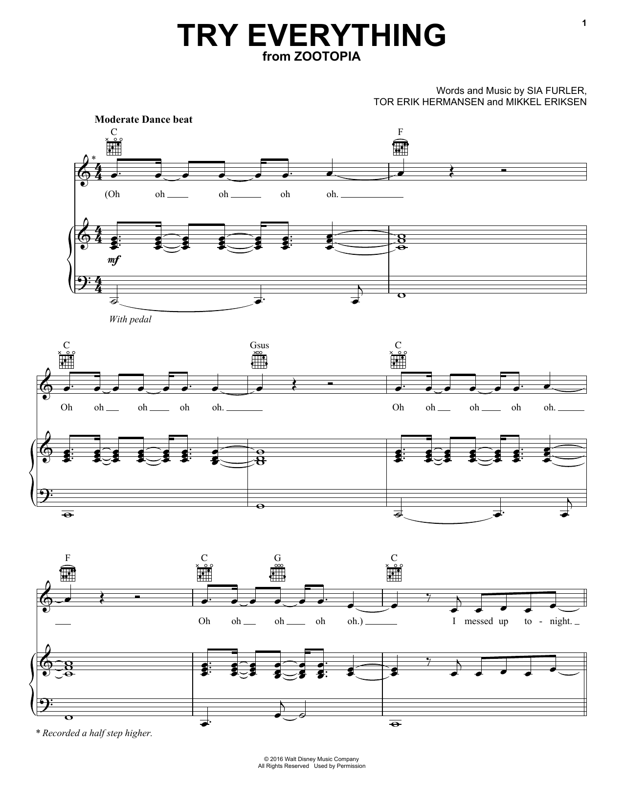 Shakira Try Everything (from Zootopia) sheet music notes and chords arranged for Flute Duet