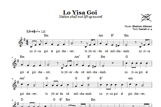 Shalom Altman Lo Yisa Goi (Nation Shall Not Lift Up Sword) sheet music notes and chords arranged for Lead Sheet / Fake Book
