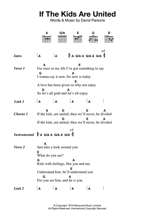 Sham 69 If The Kids Are United sheet music notes and chords arranged for Guitar Chords/Lyrics