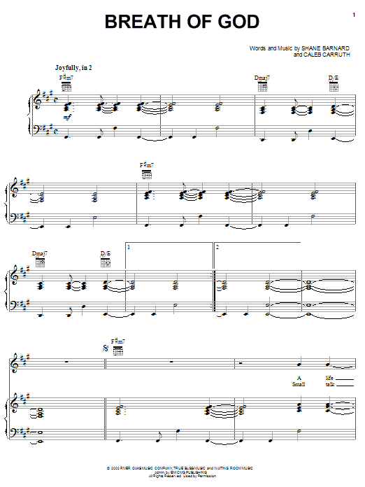 Shane & Shane Breath Of God sheet music notes and chords arranged for Piano, Vocal & Guitar Chords (Right-Hand Melody)