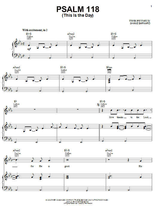 Shane & Shane Psalm 118 (This Is The Day) sheet music notes and chords arranged for Piano, Vocal & Guitar Chords (Right-Hand Melody)