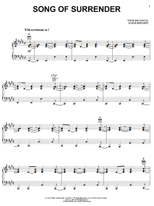 Shane & Shane Song Of Surrender sheet music notes and chords arranged for Piano, Vocal & Guitar Chords (Right-Hand Melody)