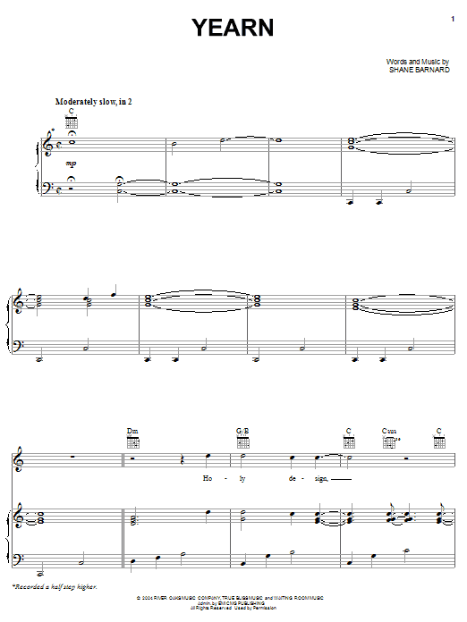 Shane & Shane Yearn sheet music notes and chords arranged for Piano, Vocal & Guitar Chords (Right-Hand Melody)