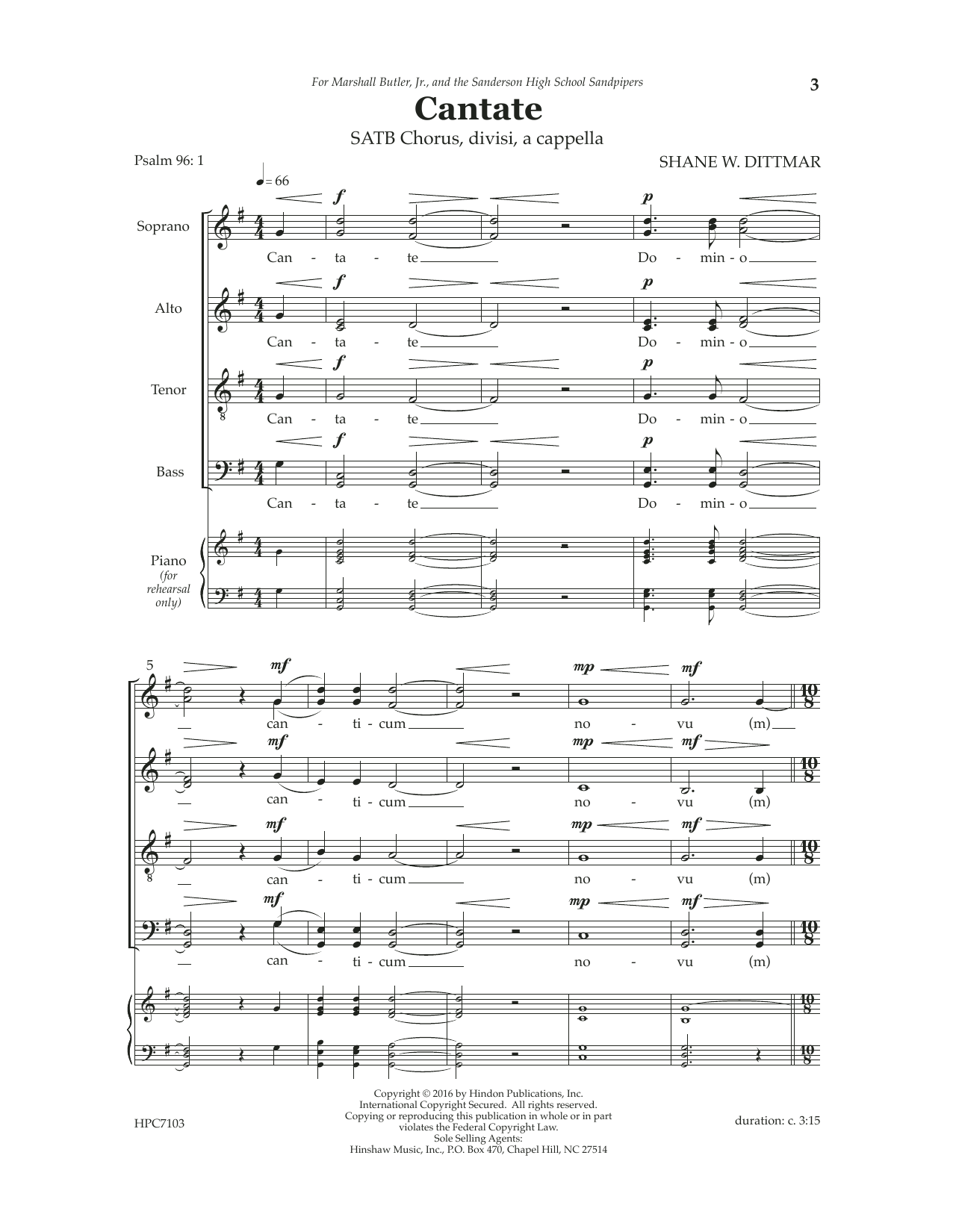 Shane Dittmar Cantate sheet music notes and chords arranged for SATB Choir